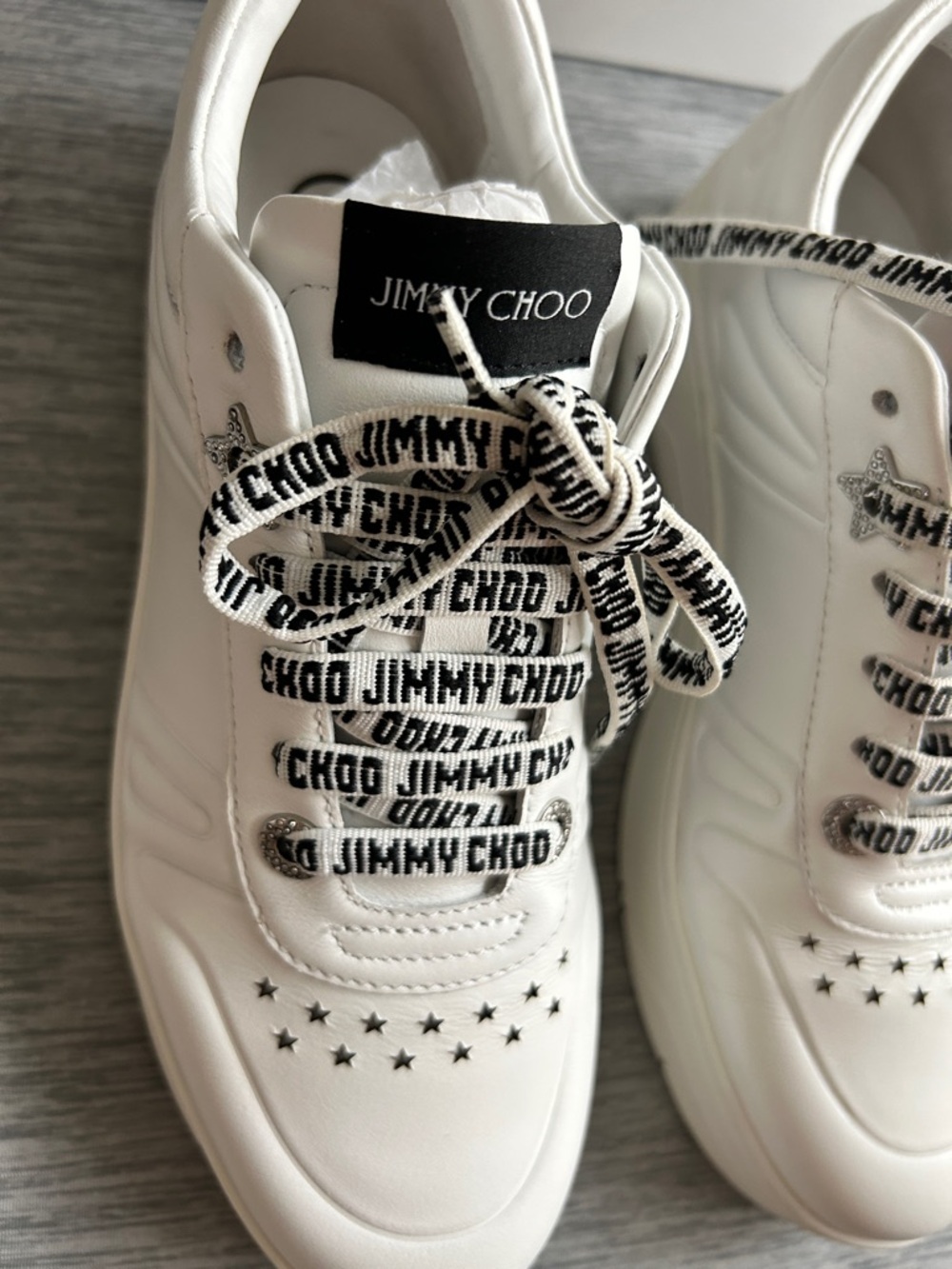 Jimmy Choo White Platform Logo-Print Lace Sneakers - Picture 9 of 10
